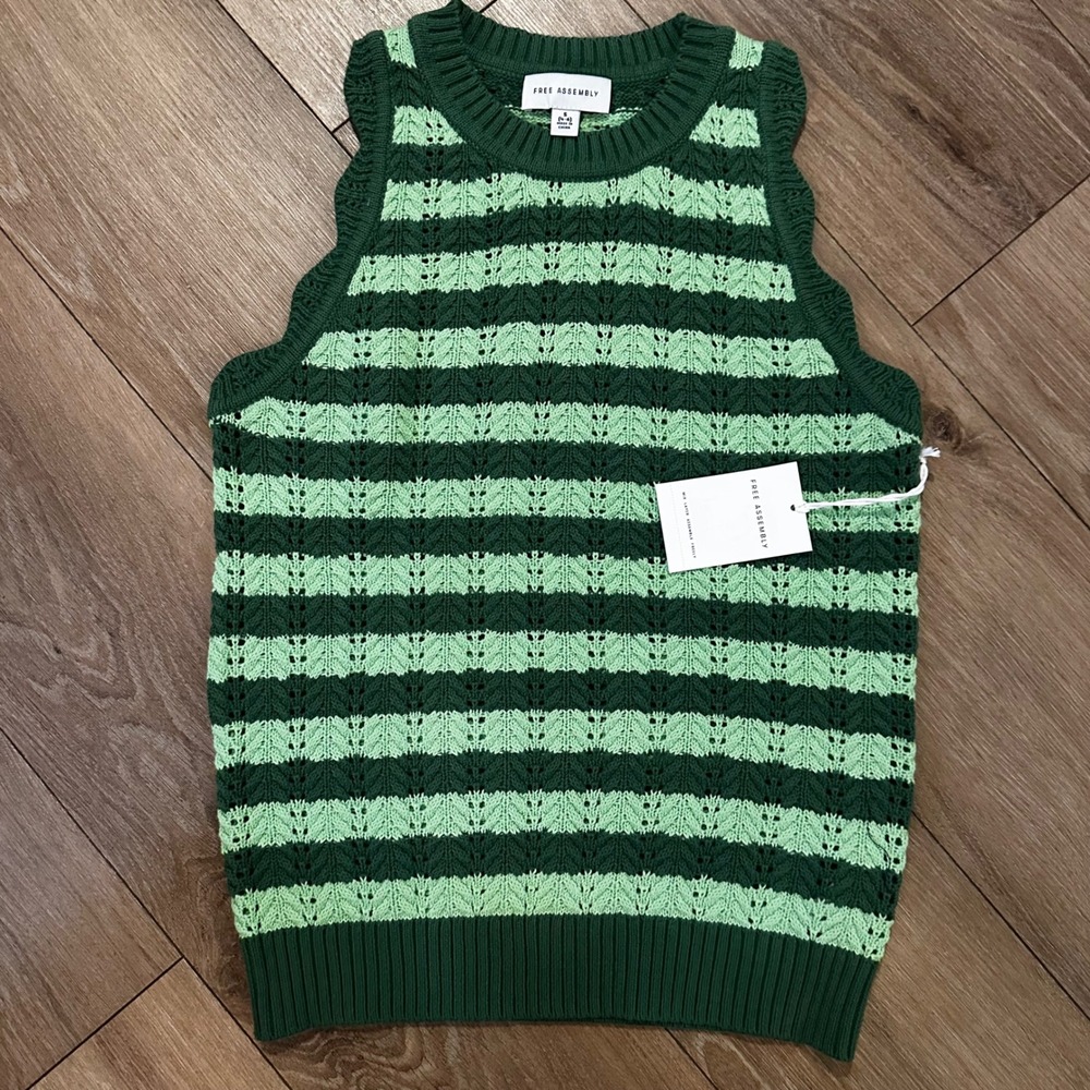 Free Assembly Green Striped Racerback Sweater Tank Top 100% Cotton Small 4-6